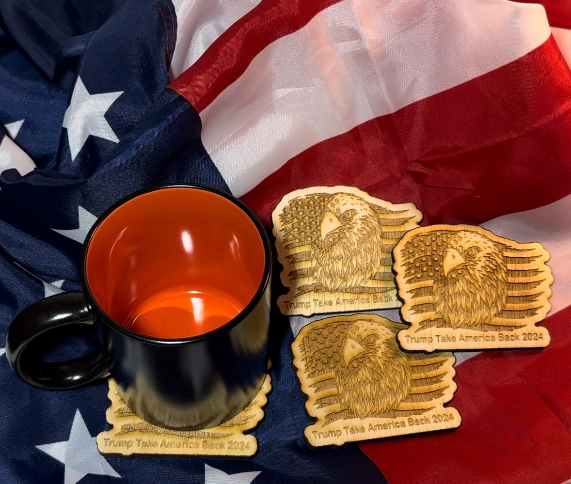 Trump Take America Back 2024, Set of MDF cup coasters with innovative profile. SET OF 4