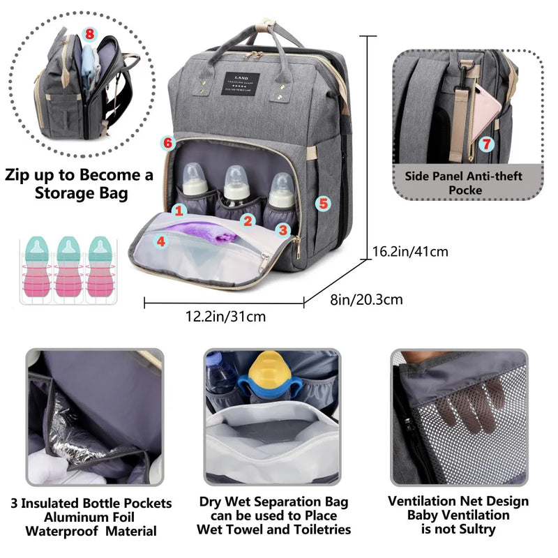 Portable Mommy Bag: Folding Crib & Backpack