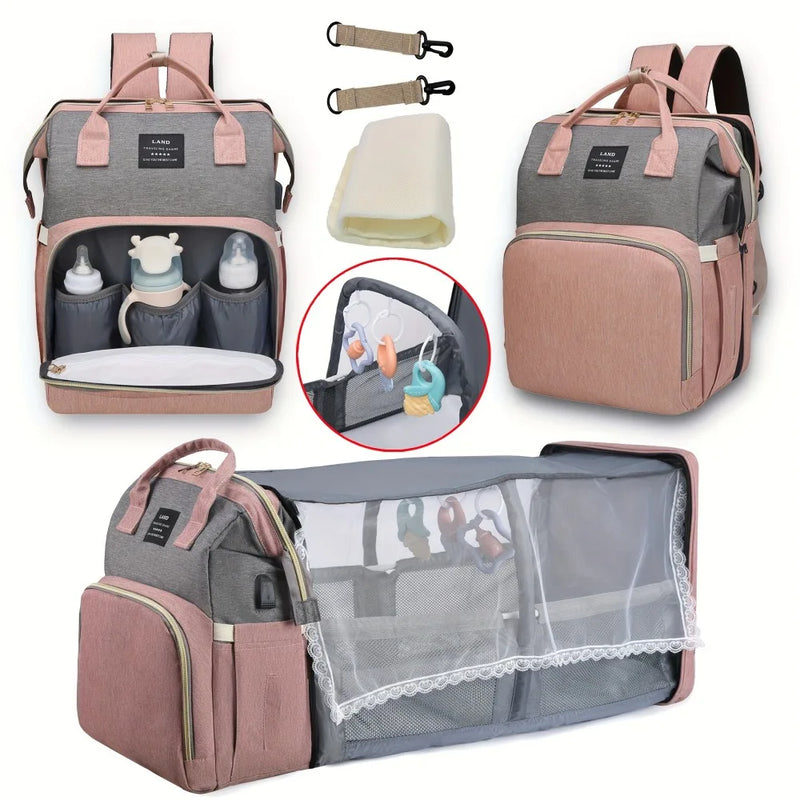 Portable Mommy Bag: Folding Crib & Backpack