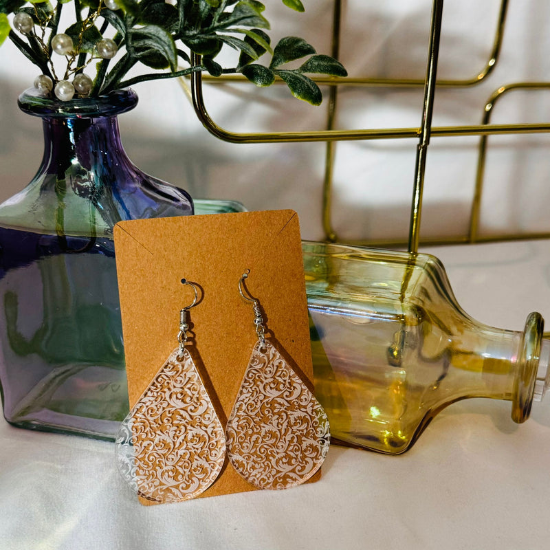 Modern Earring Engrave Lace in Acrylic (Drop)