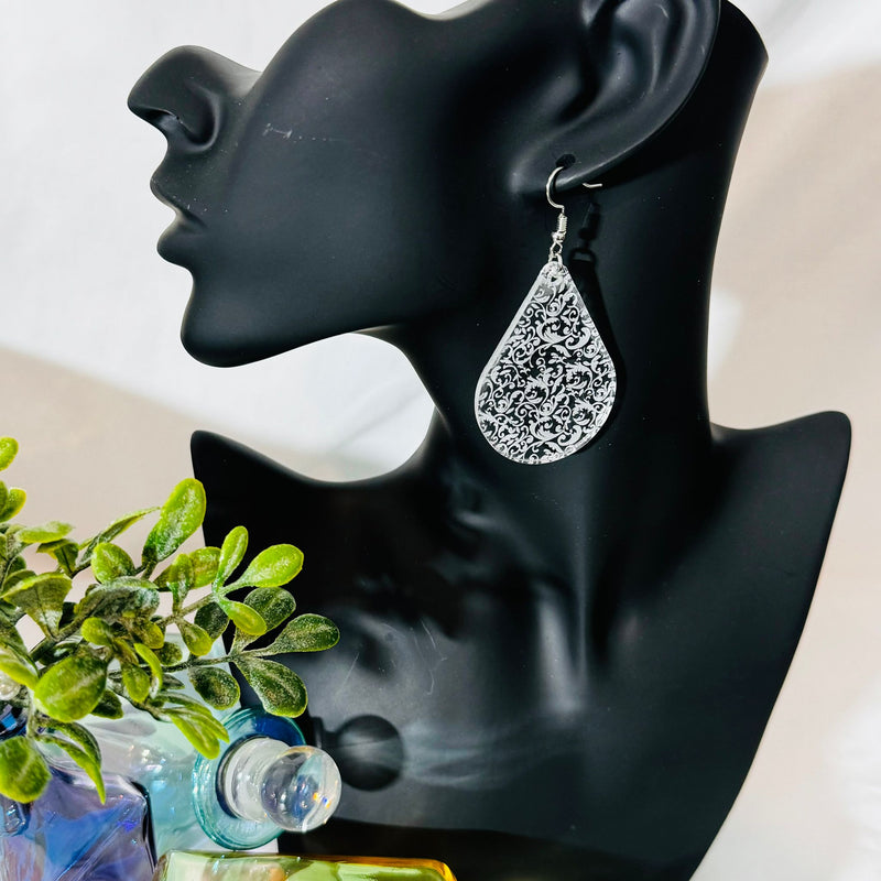 Modern Earring Engrave Lace in Acrylic (Drop)