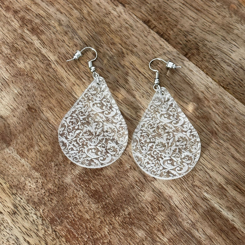 Modern Earring Engrave Lace in Acrylic (Drop)