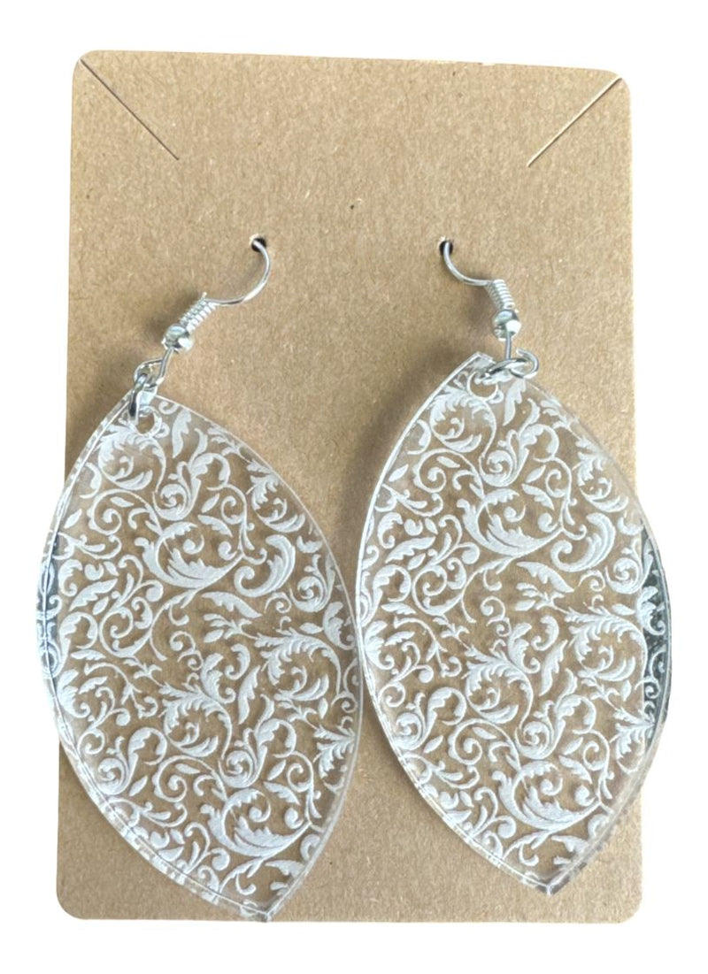 Modern Earring Engrave Lace in Acrylic (Leaf)