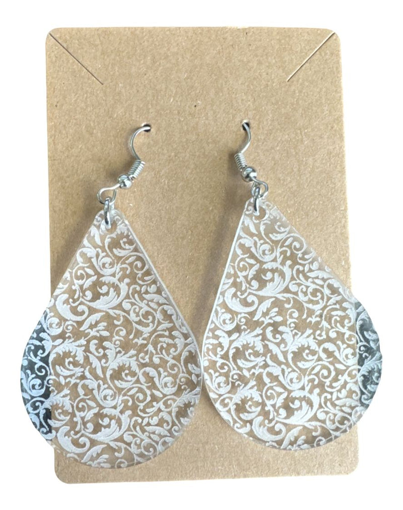 Modern Earring Engrave Lace in Acrylic (Drop)